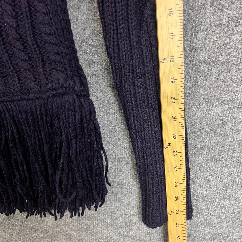 Tory Burch $425 Cable Knit WOOL Fringe Sweater S Blue Excellent Trim Crewneck